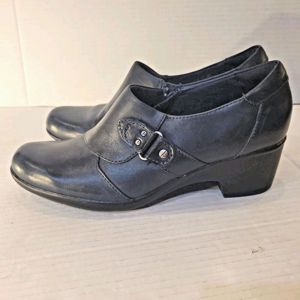 Clarks Womens Shoes Booties Genette Harper Leather Shooties Navy SZ 9.5 Comfort